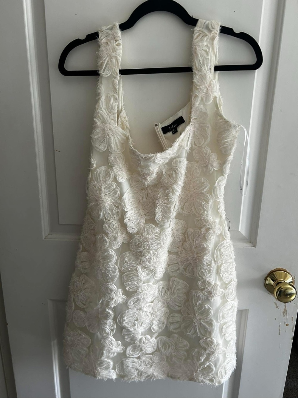 Lulu's Ivory Textured Floral Applique Mini Dress